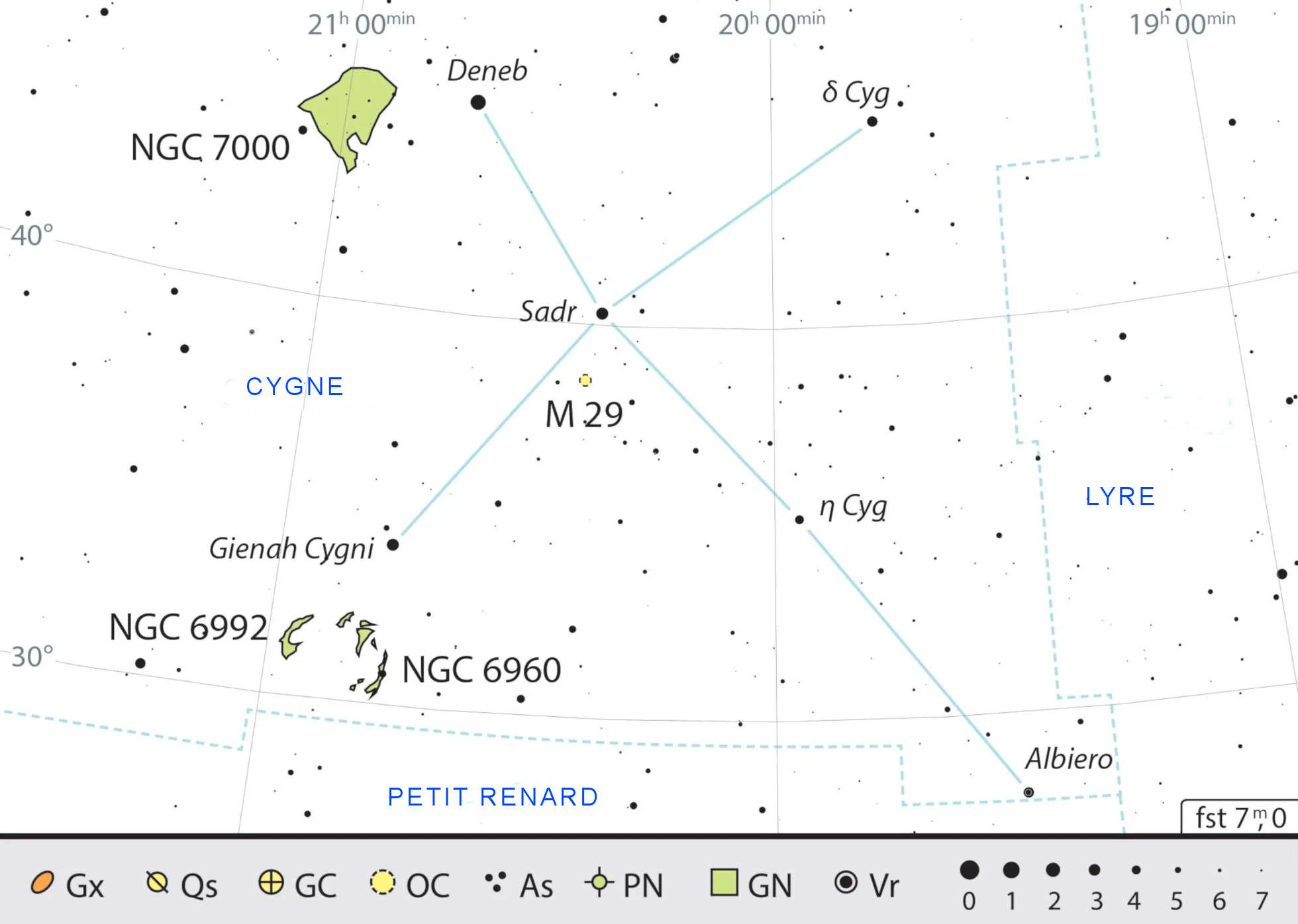 Carte générale de la constellation du Cygne, avec conseils pour l’observer. J.Scholten