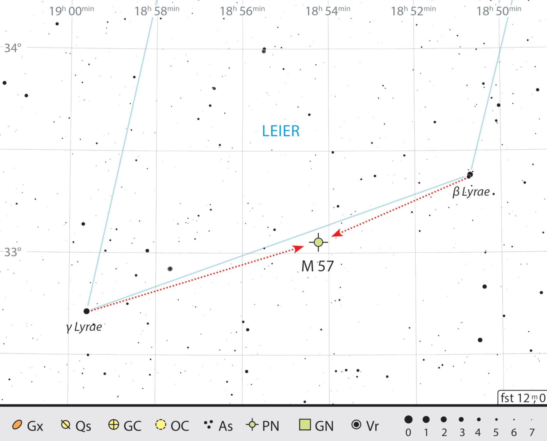 Sökkarta över Ringnebulosan i stjärnbilden Lyran. J. Scholte