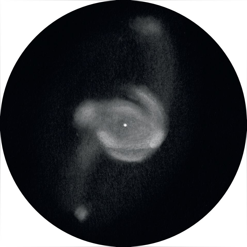 Desenul nebuloasei NGC 6210 cu un telescop newtonian de 66 cm la o putere de mărire de 837x. Uwe Glahn