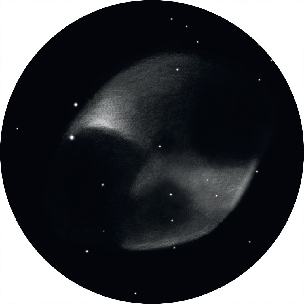 Dessin de la nébuleuse planétaire M 27. Rainer Mannoff