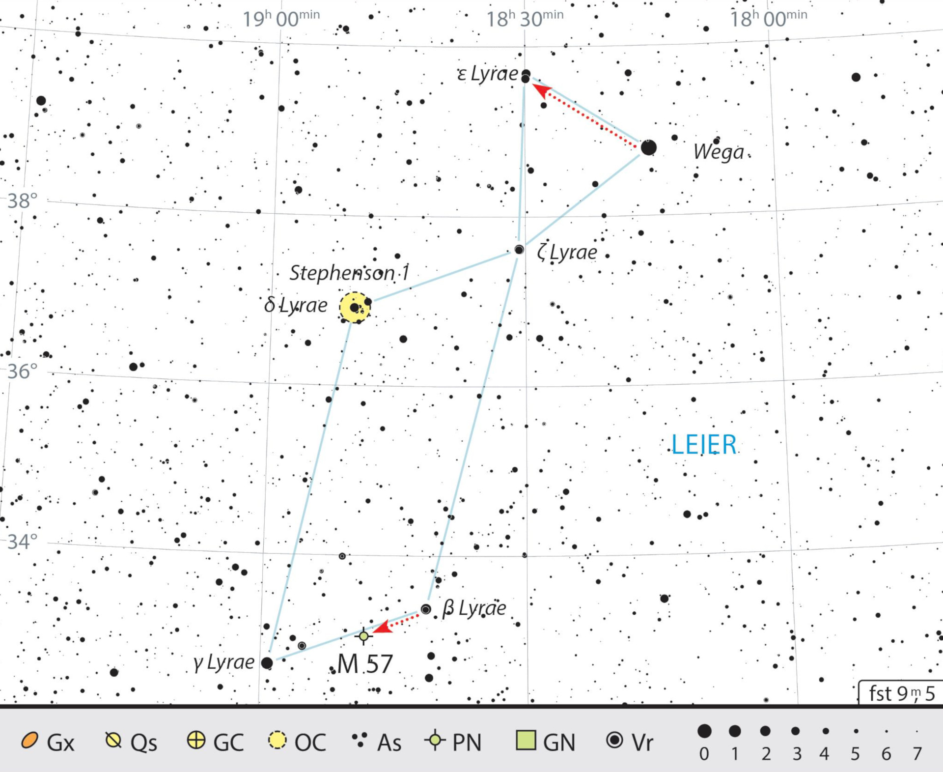 Die Objekte der Fernglas-Wanderung lassen sich dank der Parallelogramm-Form des
Sternbilds leicht aufsuchen. J. Scholten