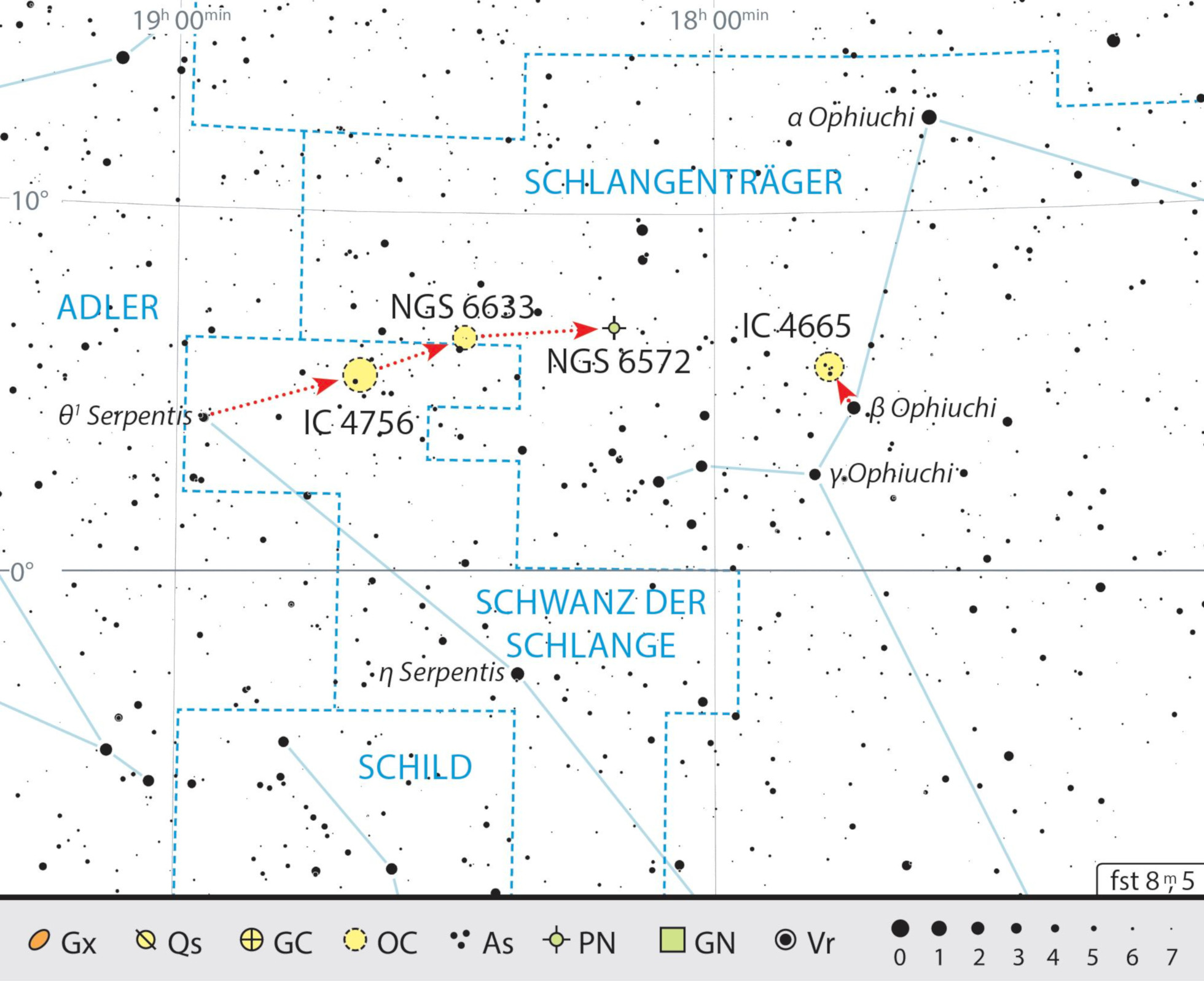 Nell’angolino nord orientale dell’Ofiuco si trovano oggetti davvero stupendi da osservare al binocolo. J. Scholten