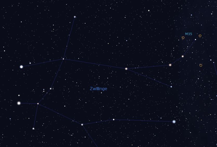 La costellazione dei Gemelli con l'ammasso aperto M35