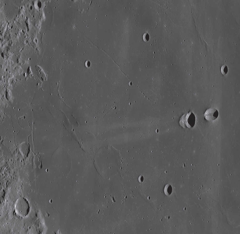 The elongated pattern of Messier A’s ejecta deposits is unique. NASA/GSFC/Arizona State University