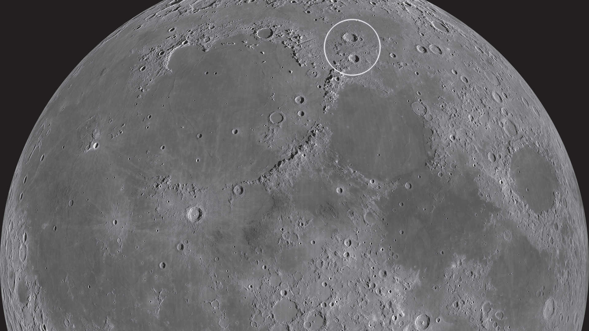 The crater pair Aristoteles and Eudoxus is located between the Sea of Cold and the Sea of Serenity. NASA/GSFC/Arizona State University