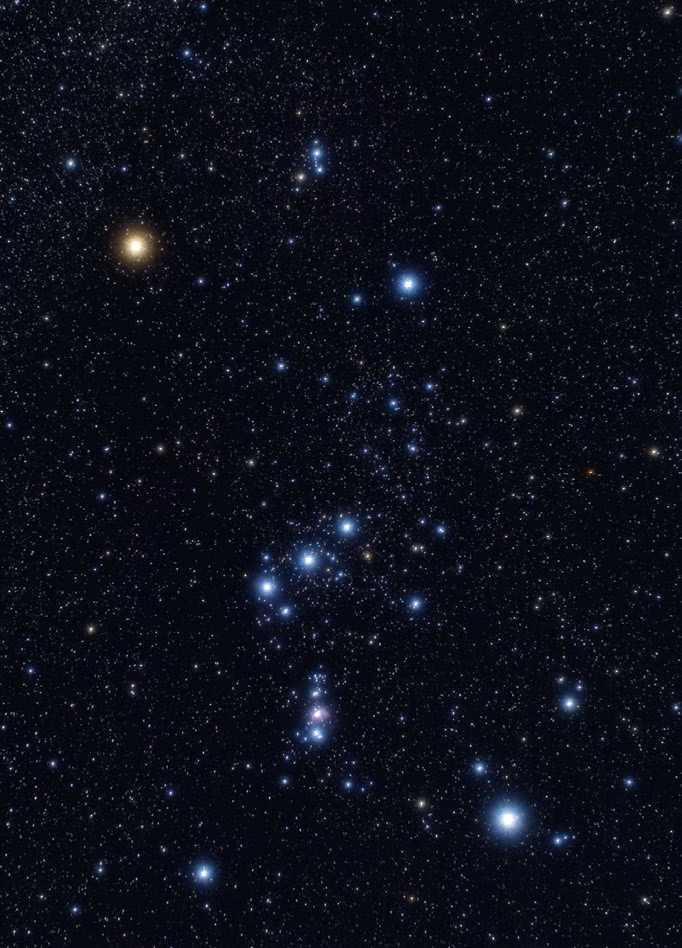 Gwiazdozbiór Oriona. Betelgeza (na lewo u góry) i Rigel (na prawo u dołu). Peter Wienerroither / GSFC/Arizona State University