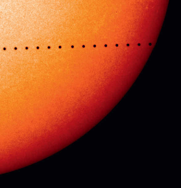 On 9 May, the time has come: Mercury appears as a small black dot during its transit as it roams across the face of the Sun. ESA/NASA/SOHO