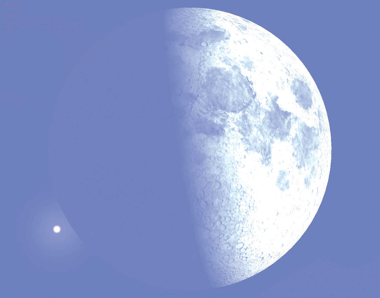 Zakrycie w dniu 23 stycznia 2018 miało miejsce o zachodzie Słońca podczas pierwszej kwadry Księżyca. Stellarium