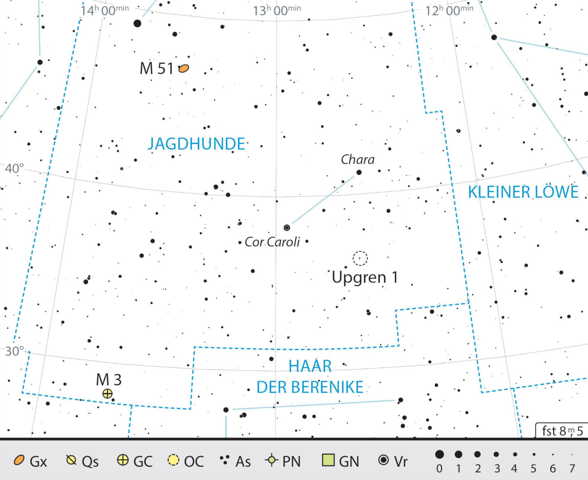 Outline map of the constellation of Canes Venatici with our observing recommendations. J. Scholten