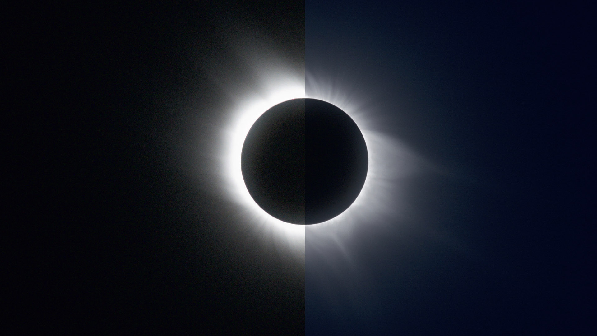 Dwa zdjęcia całkowitego zaćmienia Słońca z roku 2006: po lewej pojedyncza klatka o czasie naświetlania 1/8 sekundy, a po prawej kompozycja HDR ze zdjęć o czasie naświetlania 1/8 do 1/1000 sekundy. M.Weigand