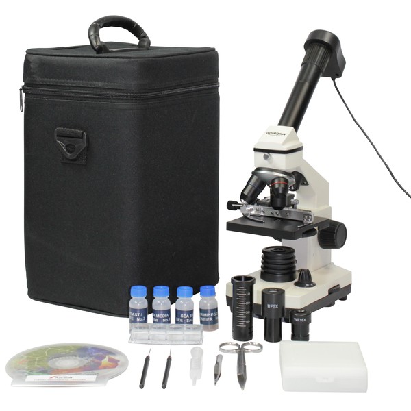 Omegon Microscopio Set de microscopía, MonoView 1200x, cámara, obra de referencia de microscopía, equipo de preparados