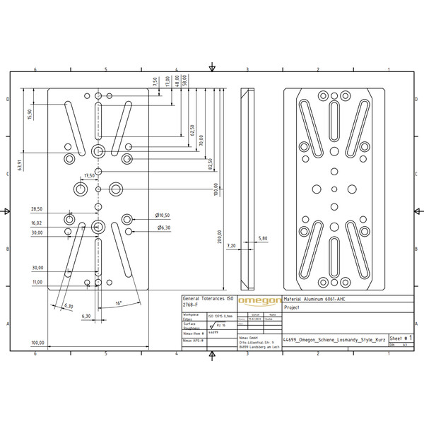 Omegon Platine de montage universelle style Losmandy (courte)