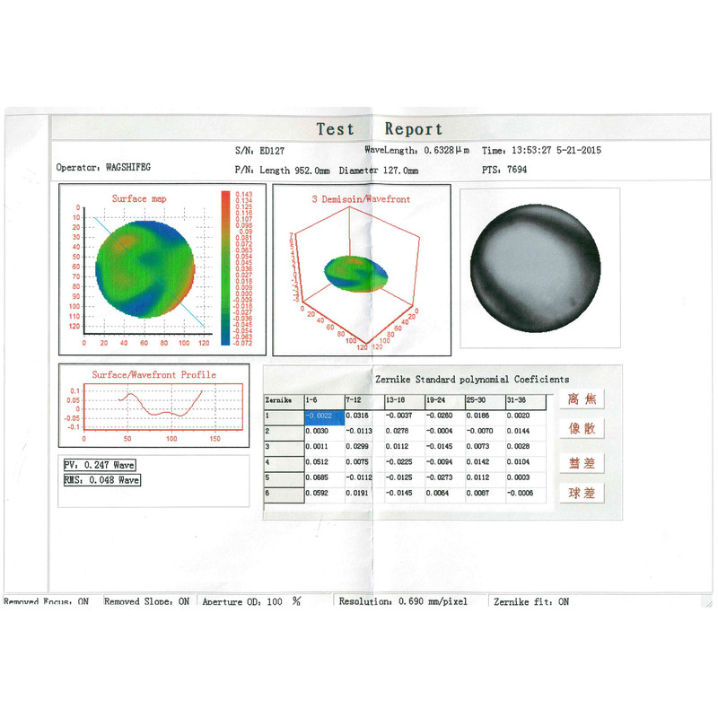 Omegon Refractor apochromat Pro APO AP 127/952 ED Triplet OTA