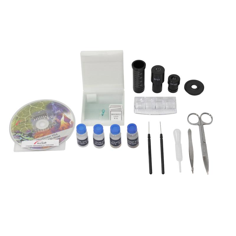 Omegon Microscope set, 1200x MonoView, camera, best selling introduction to microscopy, preparation equipment