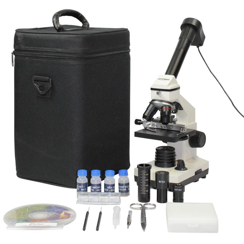 Microscope Omegon Kit de microscopie , MonoView 1 200x, caméra, ouvrage standard de microscopie (en allemand), équipement de préparation