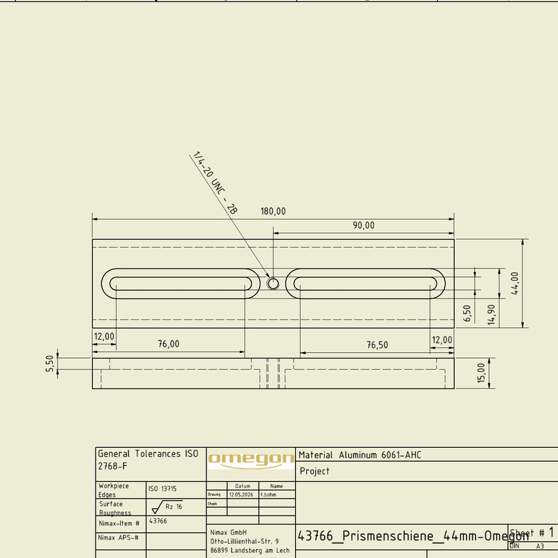 Omegon 180mm zwaluwstaart met schroef