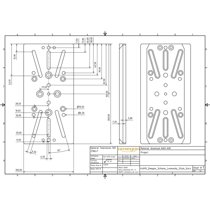 Omegon Placa de montaje universal tipo Losmandy de (corta)