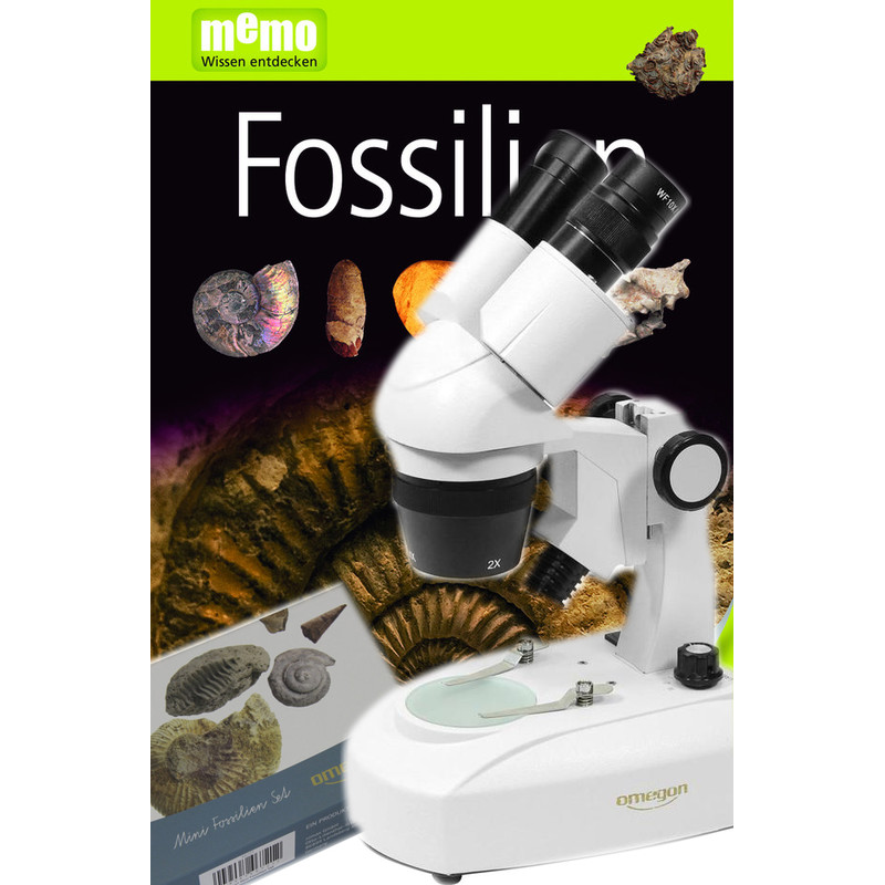 Omegon StereoView microscoop met fossielenset, 80x, LED
