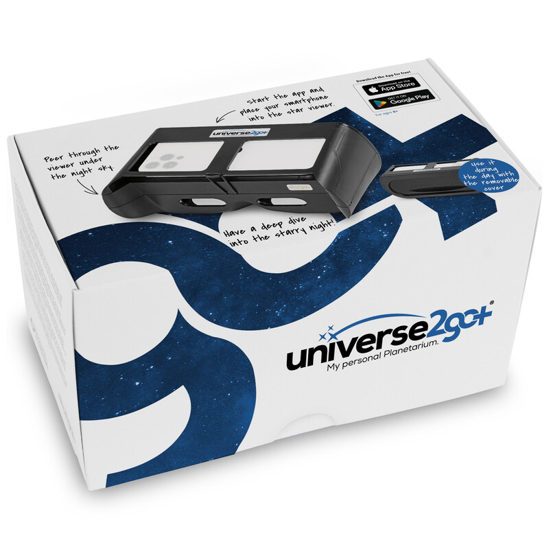 Omegon Podręczne planetarium Universe2Go+ + okulary do obserwacji zaćmienia słońca Solar Safe Deluxe