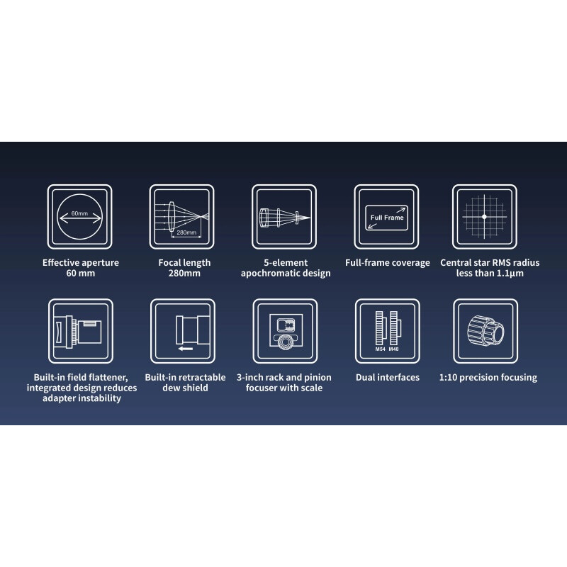 ToupTek Apochromatischer Refraktor HOPE D60 60/280 Tilter