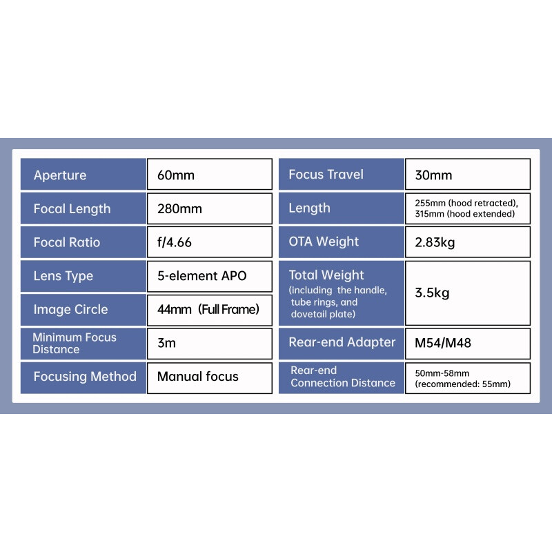 ToupTek Apochromatischer Refraktor HOPE D60 60/280 Tilter