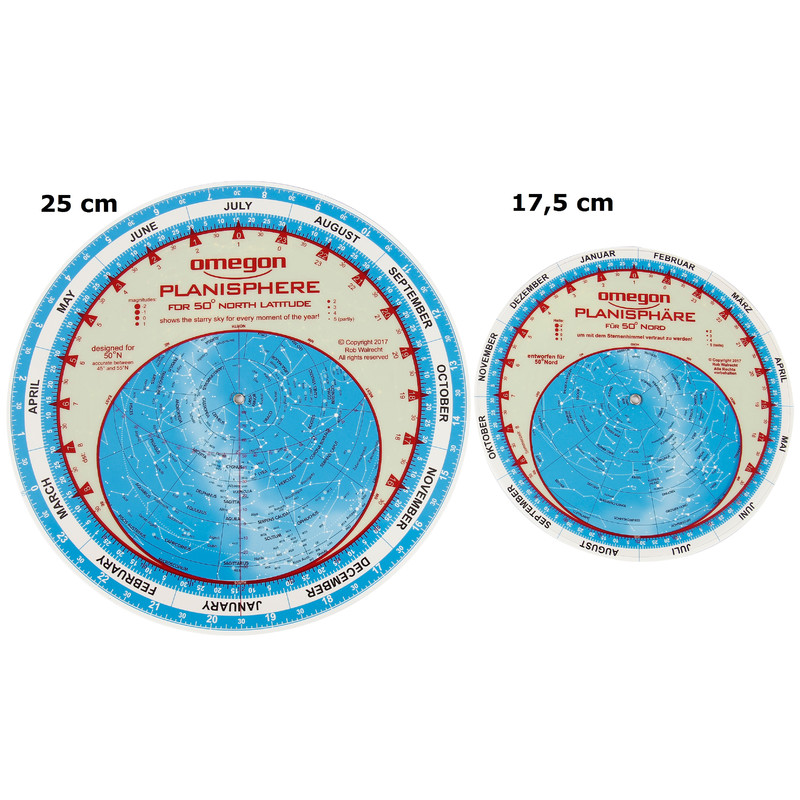 Omegon Star chart Sternkarte Planisphere 25cm / 52°